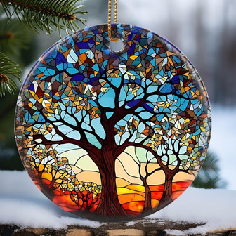 Personalized Tree Of Life Ornament - Unique Christmas Holiday Round Ceramic Decor Gift Idea - Monsterry