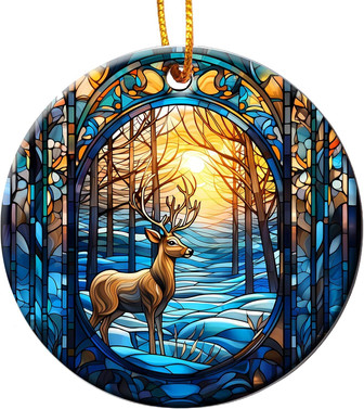 Personalized Winter Deer Scene Ceramic Ornament For Christmas Tree Decoration And Holiday Keepsake Gift - Monsterry