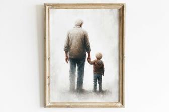 Personalized Grandpa Portrait Canvas Gift For Grandfather's Living Room - Rustic Wall Art Decor | Familywalldecor