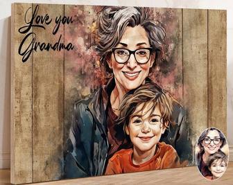 Touching Grandma Portrait Canvas - Personalized Rustic Gift From Grandkids For Grandma's Home | Familywalldecor