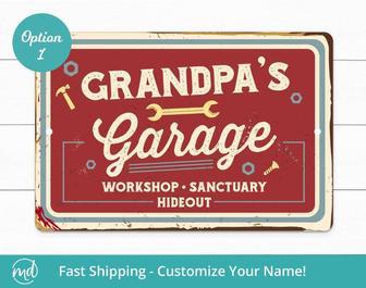 Heartfelt Grandpa's Garage Sign - Personalized Outdoor Gift For Grandpa's Day From Grandkids | Familywalldecor