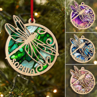 Personalized Dragonfly Layered Wood Ornament For Christmas Tree DéCor - Thoughtful Gift For Dragonfly Lovers - Monsterry