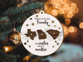 Thoughtful Custom State Family Ornament For Long Distance Christmas Gifts - Personalized Wooden Keepsake - Monsterry