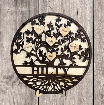 Personalized Family Tree Wall Decor Gift For Mom's Anniversary - Engraved Wood Sign For Living Room | Familywalldecor