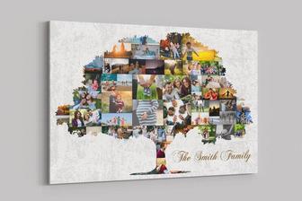 Personalized Family Tree Wall Decor Canvas With Custom Pictures, Heartfelt Gift For Living Room | Familywalldecor