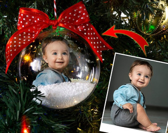 Custom Baby Photo Ornament For First Christmas - 2024 Keepsake Gift With Decorative Snow - Monsterry