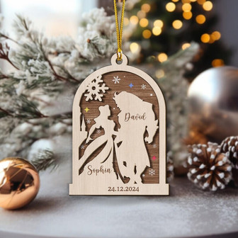 Custom Beauty And The Beast Wooden Ornament - Romantic Wedding Decor For Couples, Anniversary Or Christmas Celebrations - Monsterry