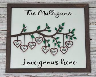 Engraved Family Tree Wall Decor With Names - Unique Mother's Day Gift For Mom, Personalized Tree Branch Design For Living Room | Familywalldecor