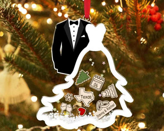 Heartfelt Newlywed First Christmas Ornament - Wedding Keepsake For Couples, Customizable Mr And Mrs Design - Monsterry