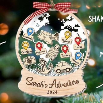 Personalized Travel Adventures Ornament For Travelers 2024 - Custom Shake Christmas Decoration - Monsterry
