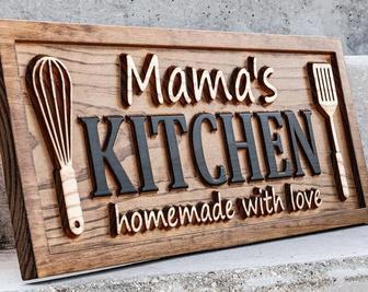 Personalized Mom's Kitchen Wood Sign - Mother's Day & Birthday Gift For Kitchen DéCor | Familywalldecor