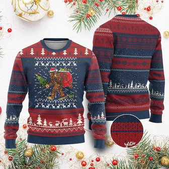 Funny Bigfoot Christmas Ugly Christmas Sweater Believe Bigfoot Santa Hat Sasquatch Loves Rock On - Monsterry