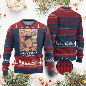Funny Capybara Xmas Ugly Christmas Sweater Capyeras The Rodent Tour - Monsterry