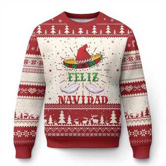 Funny Christmas In Mexico Ugly Christmas Sweater Feliz Navidad Sombrero Santa Hat - Monsterry