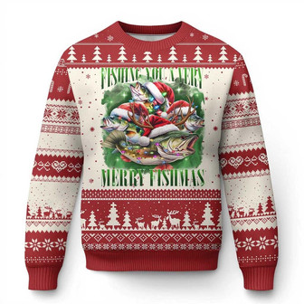 Funny Fishing Christmas Ugly Christmas Sweater Fishing You A Very Merry Fishmas Santa Hat - Monsterry