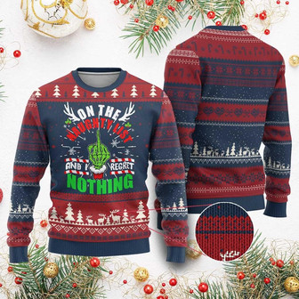 Funny Ugly Christmas Sweater On The List Of Naughty And I Regret Nothing Xmas Gift - Monsterry