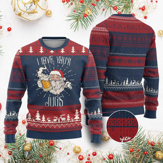 Funny Xmas Beers Couple Ugly Christmas Sweater I Love Your Jugs Santa Beers Drinker - Monsterry