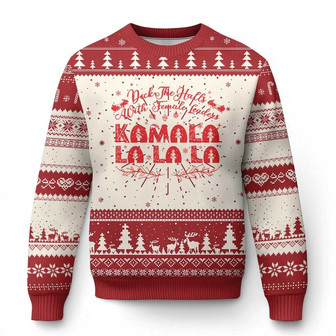 Funny Xmas Kamala Ugly Christmas Sweater Deck The Halls With Female Leaders Harris President - Monsterry