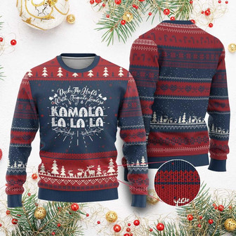 Funny Xmas Kamala Ugly Christmas Sweater Deck The Halls With Female Leaders Madam President - Monsterry