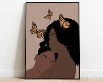 Touching Mother Daughter Art Canvas For Black Family - Personalized Home Decor Gift For Living Room | Familywalldecor