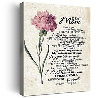 Heartfelt Mother Daughter Art Canvas - Meaningful Poem For Moms From Daughters - Carnation Theme For Bedroom & Living Room DéCor | Familywalldecor