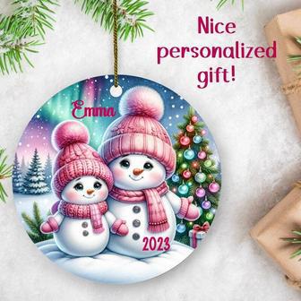 Thoughtful Mother Daughter Art Ornament - Custom Pink Snowman Gift For Christmas 2024 | Familywalldecor