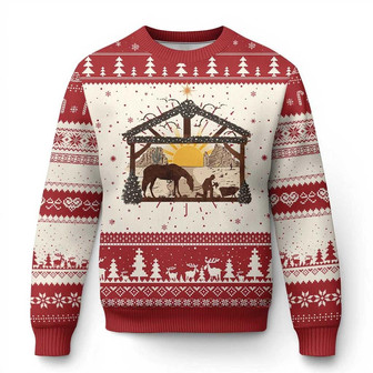 Xmas Western Ugly Christmas Sweater True Story Jesus Cowboy Nativity Scene - Monsterry