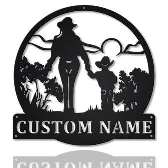 Custom Mother Son Monogram Metal Sign For Living Room - Cowgirl-Themed Wall Art | Familywalldecor