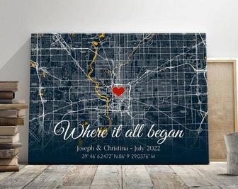 Romantic Where We Met Map Canvas - Personalized Anniversary, Wedding Gift For Couples | Familywalldecor