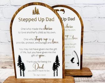 Touching Engraved Wood Sign For Step Dad - Personalized Father's Day Or Adoption Gift For Blended Family | Familywalldecor UK