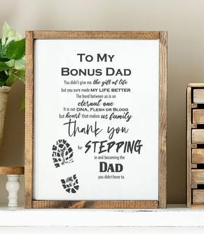 Heartfelt Step Dad Gifts Canvas - Thank You Bonus Dad Framed Art For Father's Day And Blended Families | Familywalldecor DE