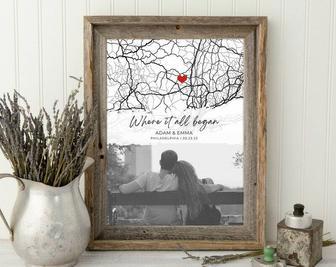 Where We Met Map Canvas For Couples - Personalized Location Art Anniversary Or Valentine Gift | Familywalldecor