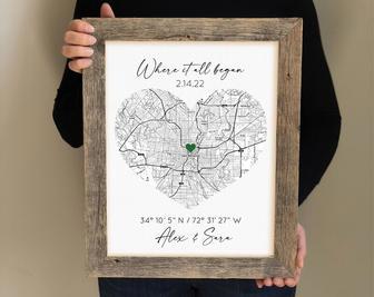 Personalized Where We Met Map Canvas For Couples - Custom Location Map Artwork For Boyfriend, First Date Memory Keepsake | Familywalldecor