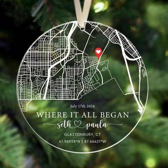 Personalized Acrylic Ornament - Where We Met Map For Couples, Engagement Memory Gift, Holiday Decor | Familywalldecor