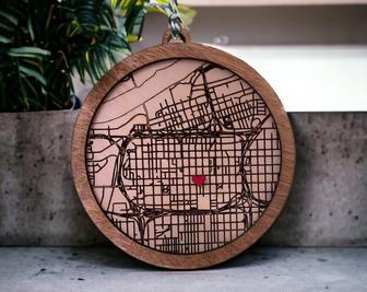 Personalized Where We Met Wooden Ornament - Engagement Memory Gift, City Grid Map For Neighborhood Decor | Familywalldecor