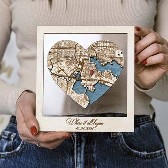 Personalized Where We Met Location Map Wood Sign For Couples - Romantic Anniversary Or Valentine's Day Gift | Familywalldecor