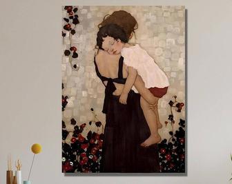 Gustav Klimt Mother Son Canvas Art - Personalized Touch For Living Room | Familywalldecor UK