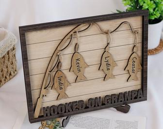 Personalized Dad Fishing Plaque - Unique Father's Day Gift From Kids With Twine & Hook Design For Home DéCor | Familywalldecor