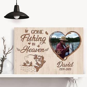 Personalized Memorial Canvas For Dad With Fishing Design - Wooden Theme Art In Loving Memory For Sympathy Gift | Familywalldecor DE