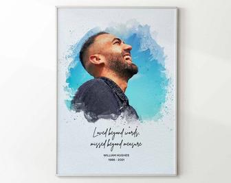 Memorial Canvas For Dad - Custom Watercolor Portrait Gift For Loss In Living Room | Familywalldecor AU