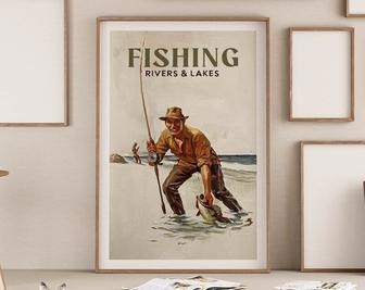 Heartfelt Dad Fishing Canvas Art For Living Room - Retro Style Fishing Decor With Custom Name | Familywalldecor DE