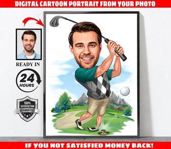 Thoughtful Personalized Dad Golf Canvas - Perfect Gift For Golf Lovers With Custom Cartoon Portrait For Home Decor | Familywalldecor DE