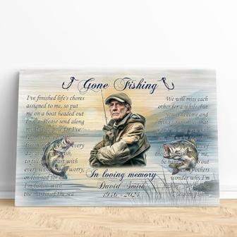 Thoughtful Fishing Memorial Canvas - Personalized Remembrance Gift For Dad's Loss In Rustic Style | Familywalldecor CA