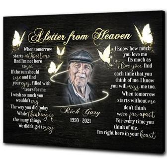 Heartfelt Memorial Canvas For Dad With Letter From Heaven And Butterflies - Touching Remembrance Gift For Father's Loss | Familywalldecor DE