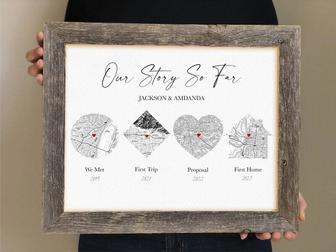 Personalized Canvas Of Milestone Locations For Couples | Romantic Timeline Map Print | Valentine's Day Gift For Him | Familywalldecor