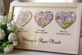 Personalized Heart Map Wood Sign For Couples - Our Love Story Anniversary Gift | Familywalldecor