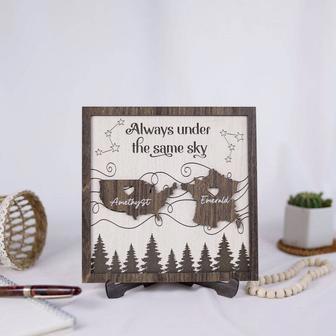 Always Under The Same Sky Wood Sign - Personalized Long Distance Family Gift For Couples Or Moving Away | Familywalldecor