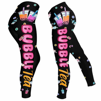 Bubble Tea Milk Tea Cups Pattern Leggings - Monsterry