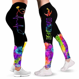 Proud Midwife Leggings For Women. Rainbow Heartbeat Pattern Women Leggings. Yoga Workout Custom Gift For Her, Gift For Women. - Monsterry