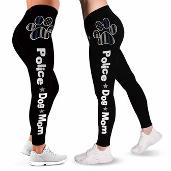 Proud Police Leggings For Women. Thin Blue Line Paw Badge Dog Mom Pattern Women Leggings. Yoga Gift For Women, Birthday Gift For Her. - Monsterry